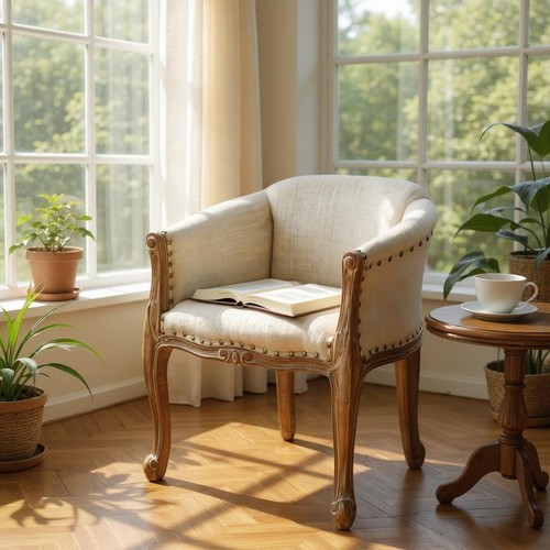 Cream linen tub chair accent - tub,